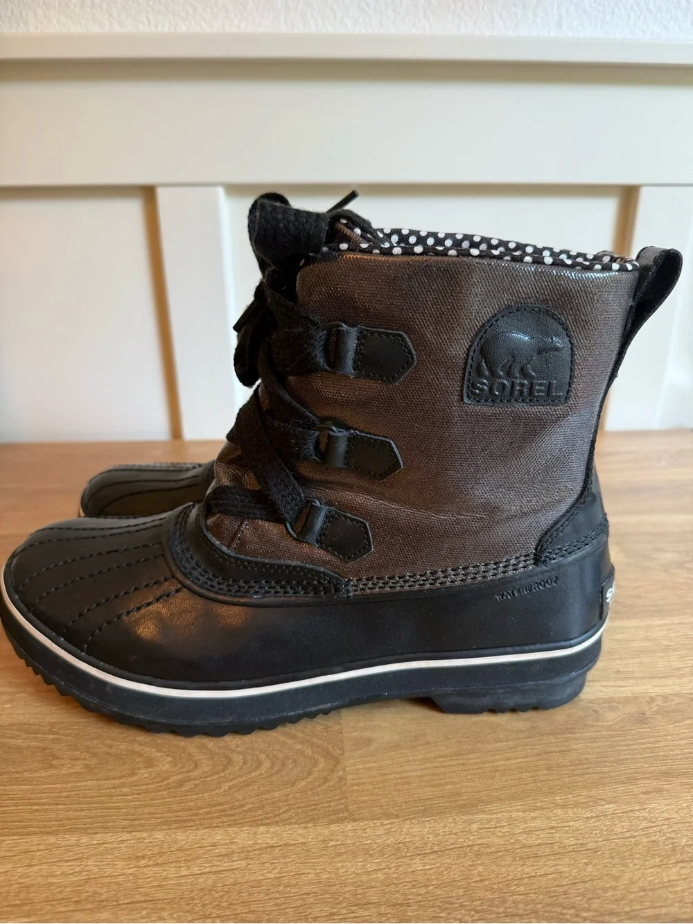 SOREL Tivoli Metallic Black Waterproof Rain Duck Boots Polka Dot Lining Size 11